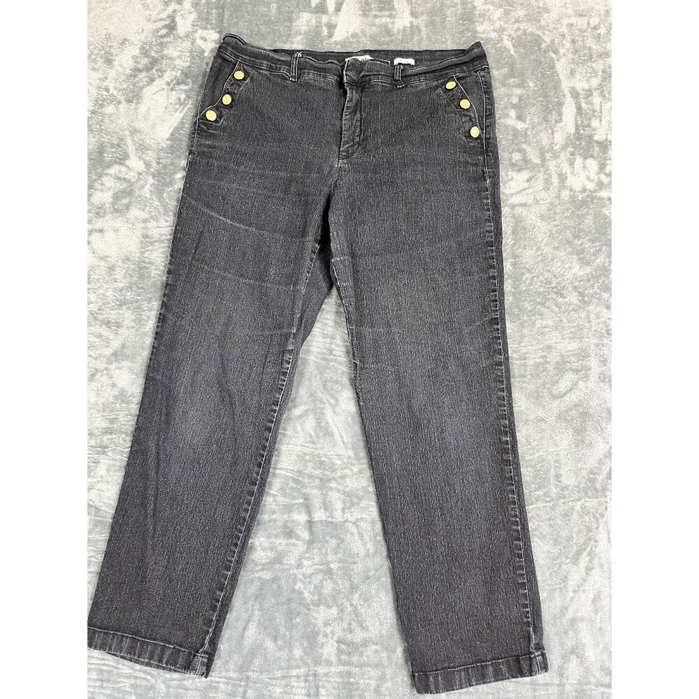 Nine West Womens Gray Denim Trouser Jeans Size 16/33 With Gold Button Accents